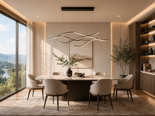 Suspension LED Design Vague Noir Mat | Luminaire Moderne pour Salle à Manger & Salon