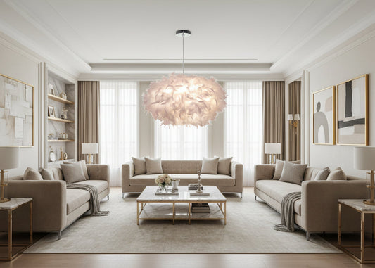 Suspension Plume Nuage Rose Poudré | Lustre Design Cocooning Luxe