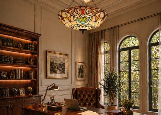 Suspension Tiffany Vintage Luxe – Luminaire Vitrail Art Déco pour Bureau & Salon Élégant