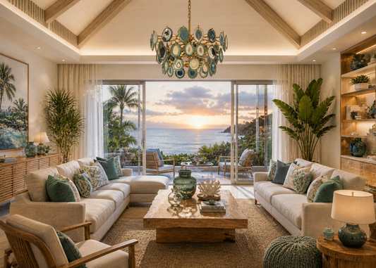 Suspension Luxe Bleu & Doré — Salon Bord de Mer Élégant